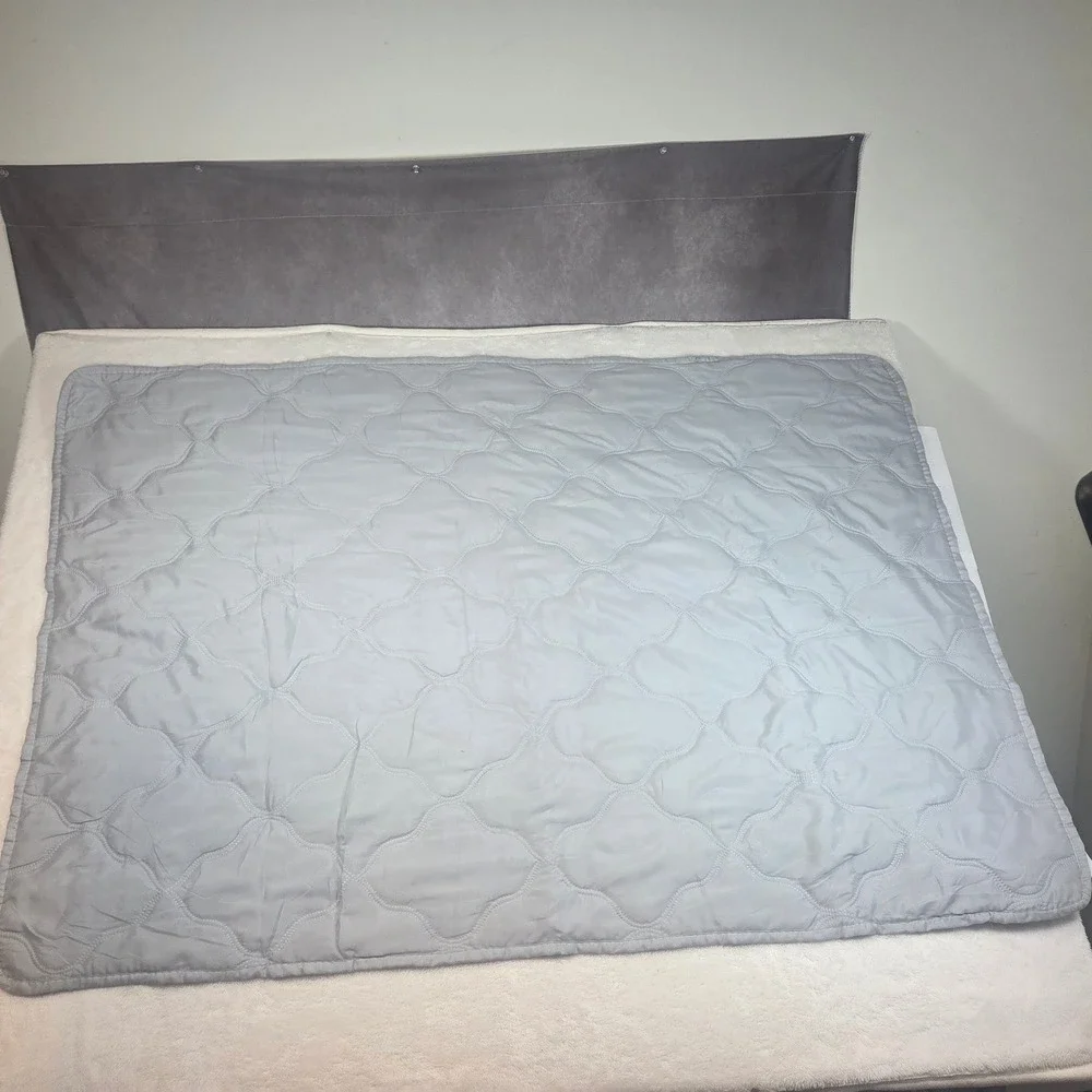 Healthful Slumber Quilted Blanket Light Blue Grey Ogee Pattern 56x39 Throw